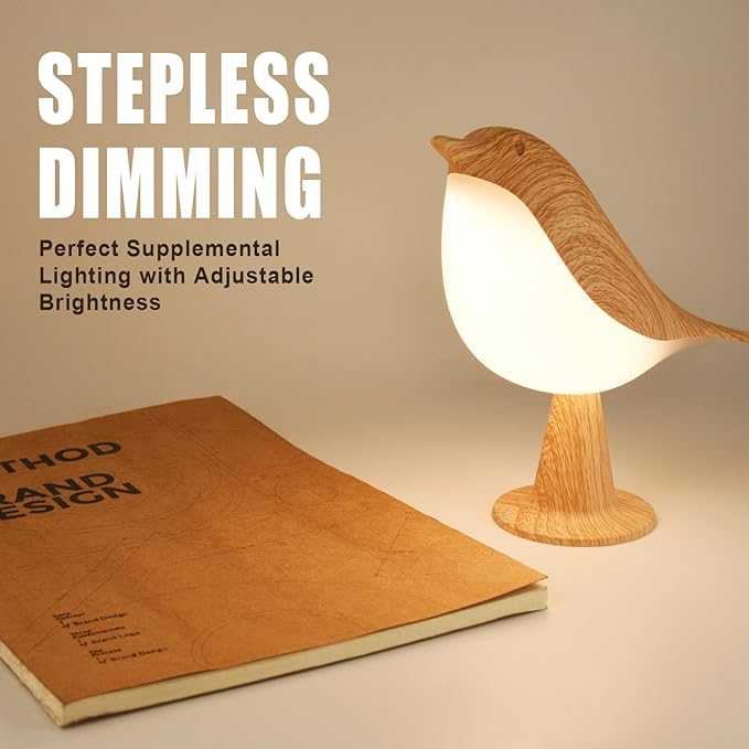 Small Desk Lamp, Cute Bird Light Cordless Lamp with 3 Color Temperature and Touch Sensor,Kids Night Light with Rechargeable Battery for Bedroom Nightstand Bedside Table Room Decor