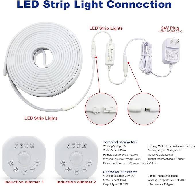 Motion Sensor LED Strip Lights - Chasing Effect Auto ON/Off for Stairs, Bedroom, Under Cabinet - 32.8ft Warm White, Easy Peel & Stick Install