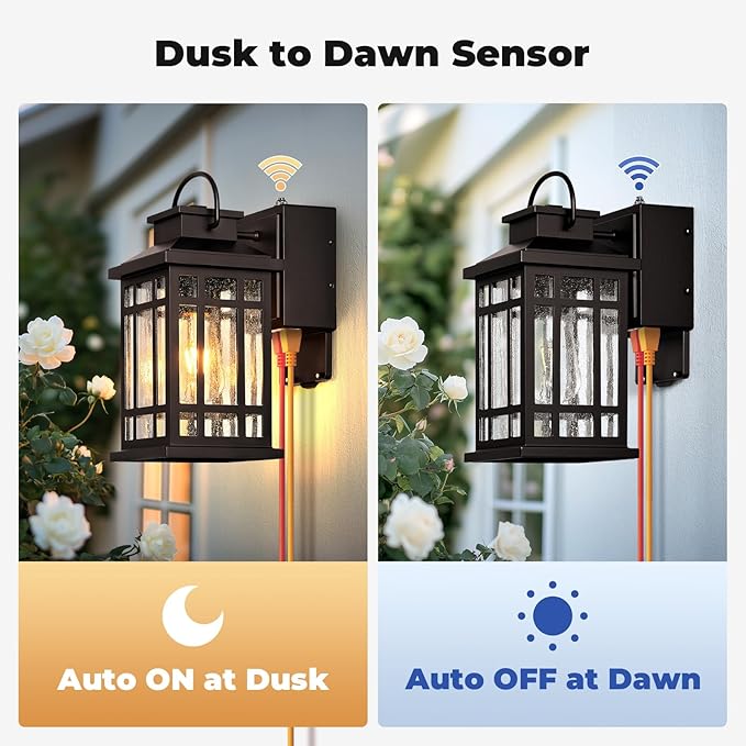 Outdoor Light Fixture Dusk to Dawn, Oil Rubbed Bronze Front Porch Lighting with GFCI Outlet, Modern Patio Lights Outdoor Waterproof and Anti-Rust, 2-Pack Outside Lantern Lights with E26 Sockt