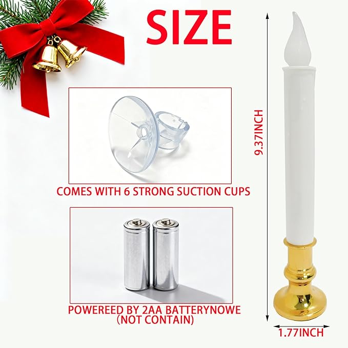 6 Pack 9" Gold Base LED Candle Lights with Dusk to Dawn Sensor, Battery Powered Flameless Candles for Indoor Table Party Decor