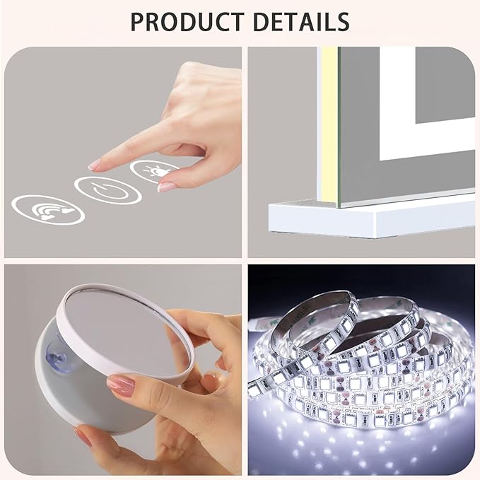 FENCHILIN Large Vanity Mirror with Lights 39"x32", RGB Backlit & Front Lit Hollywood Makeup Mirror, Shatterproof Tempered Glass, LED Strip 3 Color Modes, Smart Touch & Memory, Wall Mounted/Desk