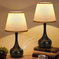 Touch Table Lamp for Bedroom Set of 2, Farmhouse 3-Way Dimmable Bedside Lamps for Nightstand with Fabric Shade, Lamps for Living Room，Desk Lamps for Home Office, Black Lamp for Bedroom