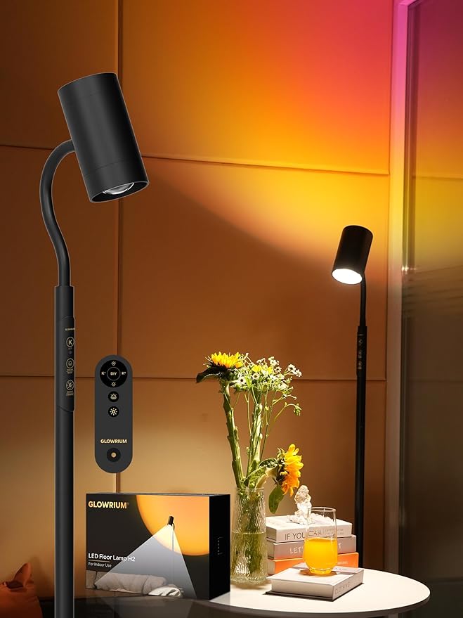 Reading Floor Lamp with Remote, 17W LED Dimmable Standing Lamp, Stepless Brightness & Color Temps, Reading Light & Mood Light, Adjustable Height Gooseneck, Corner Lamp Task lamp for Living Room Office