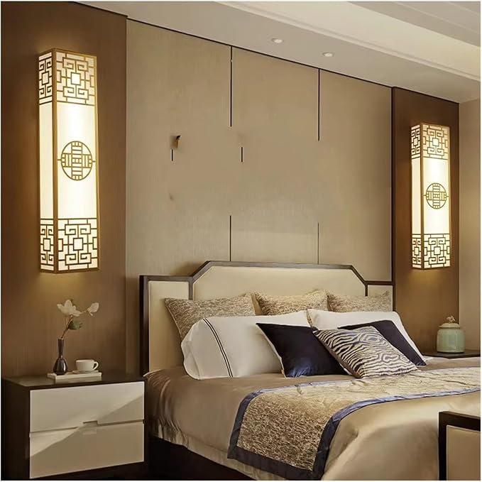 Chinese Style Bedroom Wall Lamp Strip Shaped Zen Background Wall Bedside Lamp Living Room