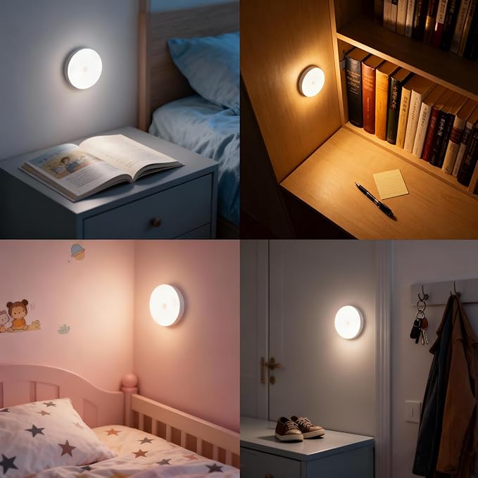 4 Pack Rechargeable Puck Lights with Remote & Touch Control, Wireless Under Cabinet Lighting, 3 Color Temperatures & Dimmable Stick on LED Lights, Magnetic Tap Light for Closet, Shelf Display, Kitchen
