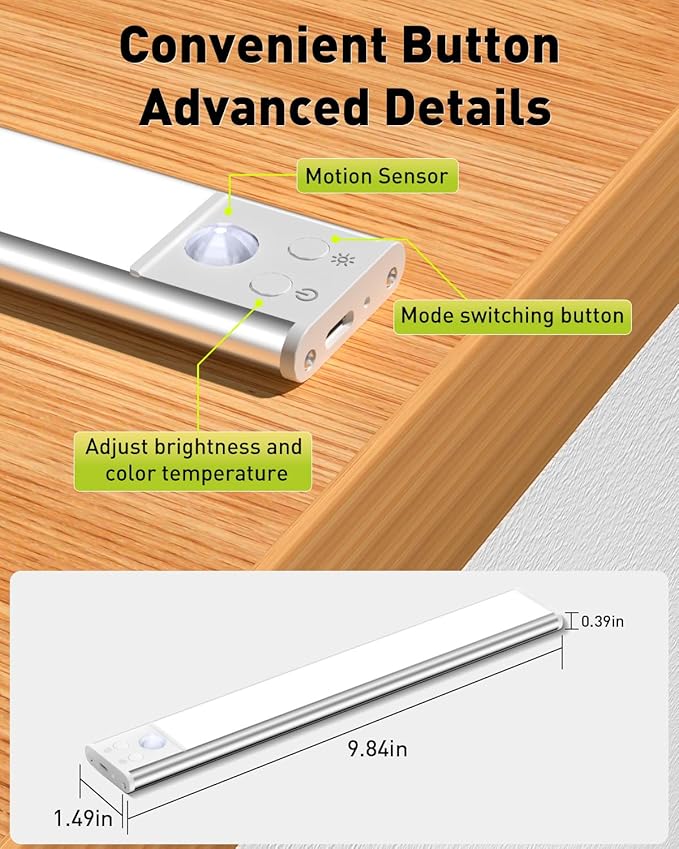 Diomart Under Cabinet Lights Motion Sensor, Rechargeable Puck Lights Wireless with Adhesive, Dimmable Kitchen Closet Lighting, 3 Color Temperature Adjustable, Auto On/Off for Stairs, Counter, 5 Pack