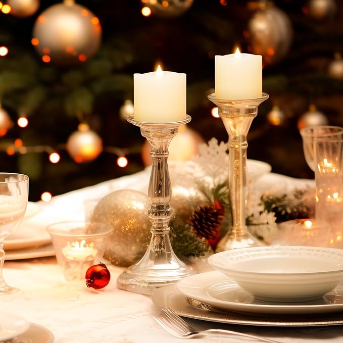 3x3 Flameless Candles Battery Operated with Remote Timer, Last 600 Hours Battery Candles Flickering, White Real Wax Electric LED Candle for Wedding Party, Set of 2