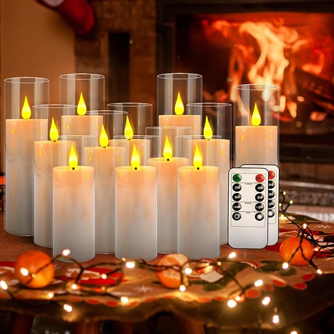 12-Pack White Acrylic Flameless LED Candle Set with Timer Remote Control—Ideal for Home Decor, Valentine's Day, Weddings, and Holiday Celebrations.