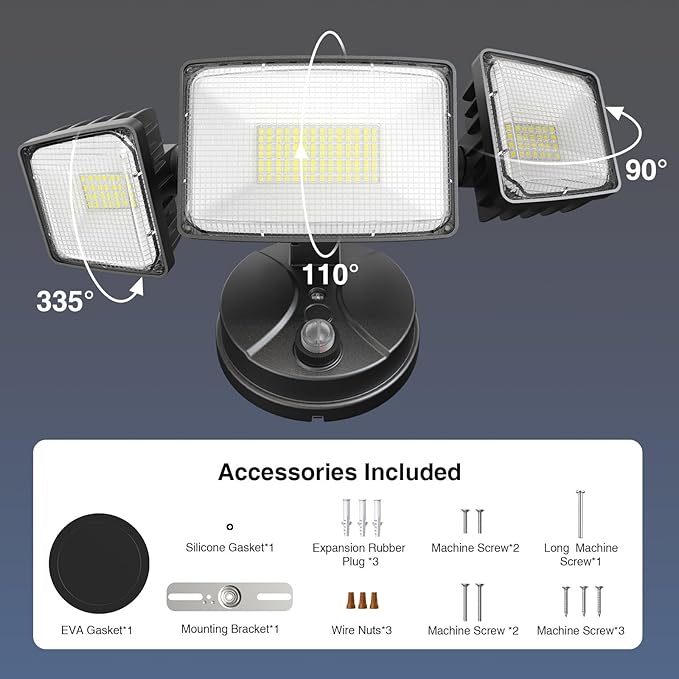 Onforu 100w Dusk to Dawn Outdoor Lighting,11000LM Led Outdoor Light from Dusk Till Dawn,Super Bright Flood Light,IP66 Waterproof Exterior Security Black Light Fixture,3 Heads Photocell for Garage,Yard
