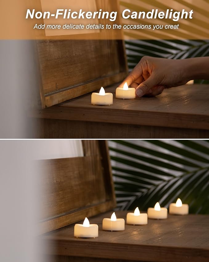 BEICHI Flameless Candles, 12/24/50/100/150 Pack Tea Lights Battery Operated, No Flickering Votive Candles LED Tea Lights for Halloween Christmas Wedding Home (50 Pack, Warm White)