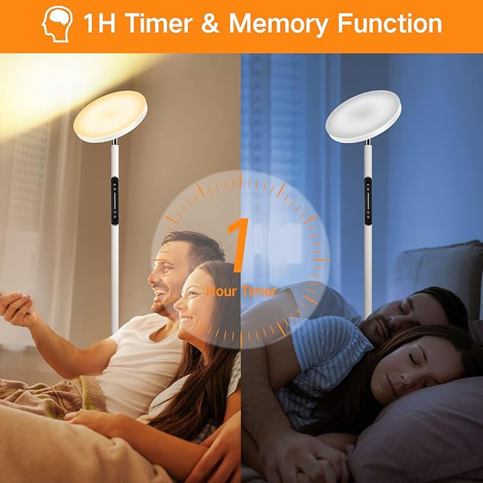 OUTON Smart RGB Floor Lamp, 36W LED Modern Torchiere Sky Lamp, Stepless Dimmable Standing Tall Lamp with APP, Remote and Touch Control, LED Lamps for Living Room, Bedroom, Gaming Room, Matte White