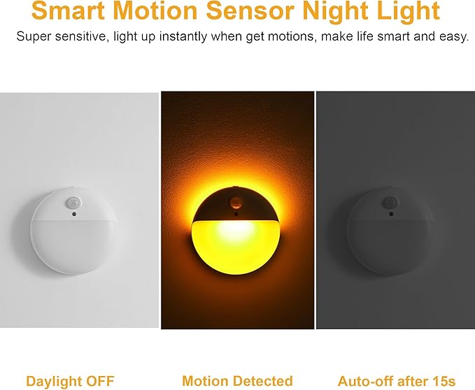 2 Pack Amber Night Light, Battery Operated Night Light, 2.6" Small Sticky Lights, Dimming, 3 Light Modes, Motion Sensor Lights for Kids, Baby, Sleep, Bedroom, Bathroom, Toilet, Travel, Stairs