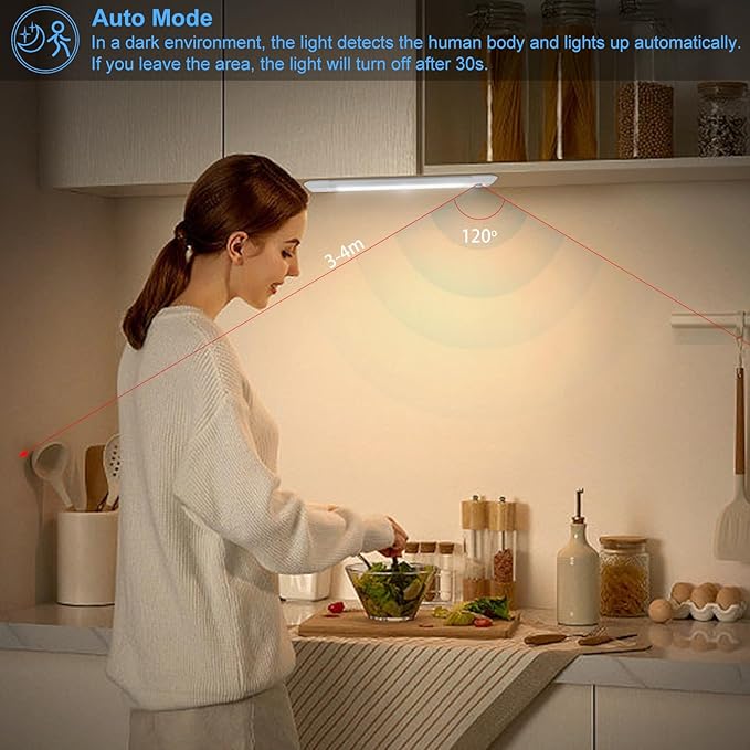 BIGMONAT Motion Sensor LED Night Light,Wireless USB Rechargeable Under Cabinet Lights,Ultra Thin Magnetic Closet Lighting Bar for Kitchen,Stairs,Bedroom (White, 1Pack)
