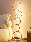 NUÜR Modern 5-Ring LED Floor Lamp, 43.3" Artistic Nesting Circle Standing Lamp, Stepless Dimmable Sculptural Accent Light for Living Room, Bedroom & Office, Minimalist Geometric Decor