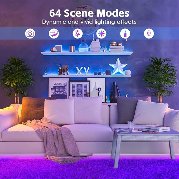 50ft WiFi LED Strip Lights - Music Sync RGB Color Changing for Bedroom WiFi APP for Controlling Decorative for Party, Christmas, Wedding for Indoor (WiFi Smart)