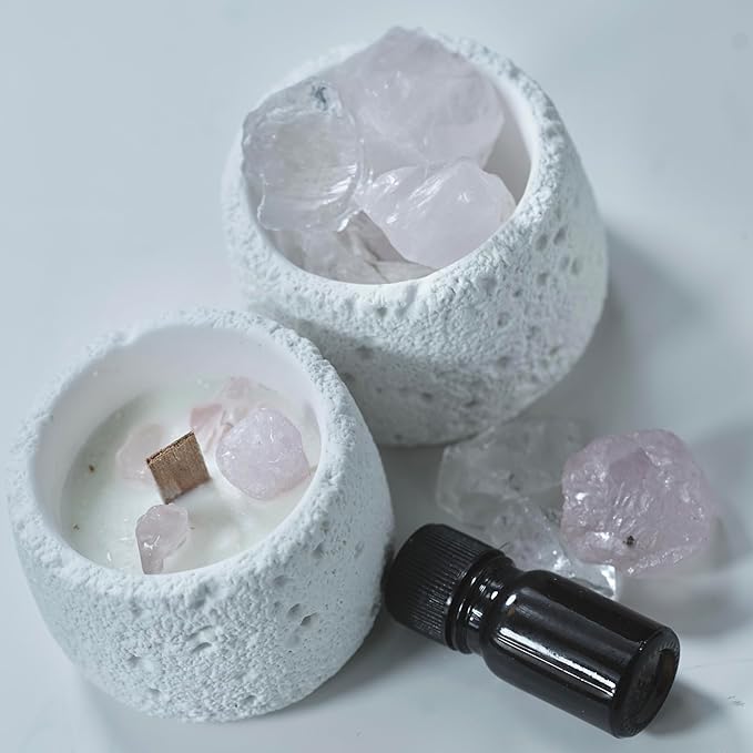 Pink Quartz Crystal Essential Oil Diffuser & Candle Set – Soy Wax Candle, Crystal Diffuser Stones & 10ml Essential Oil | Relaxation Aromatherapy Home Décor Gift Set