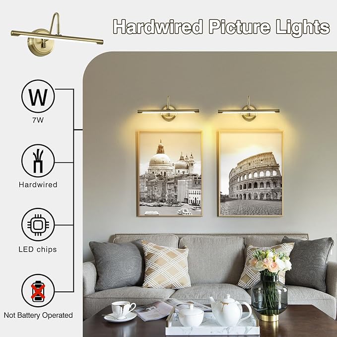 JOOSENLUX Modern LED Picture Lights Fixtures,Art Decor Metal Artwork Mini Accent Spotlights 16.54" Inch,7W(45W Eqv.),Natural White 3000K,Hardwire Swing Arm, Antique Bronze Finish