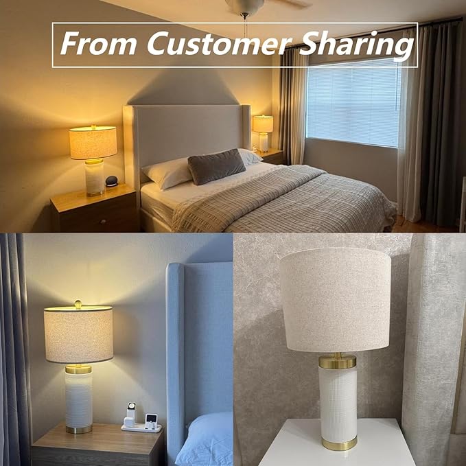 24.5" Modern Ceramic White Bedside Lamp for Bedroom Decor Farmhouse Table Lamp for Living Room Office Dorm