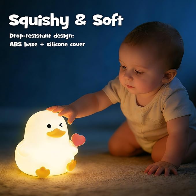 Duck Night Light Squishy Silicone Nursery Breastfeeding Nightlight with Timer 3-Level Warm White & RGB Color Modes Cute Duck Lamp Rechargeable Touch Bedside Desk Animal Lamp for Bedroom Dorm Decor