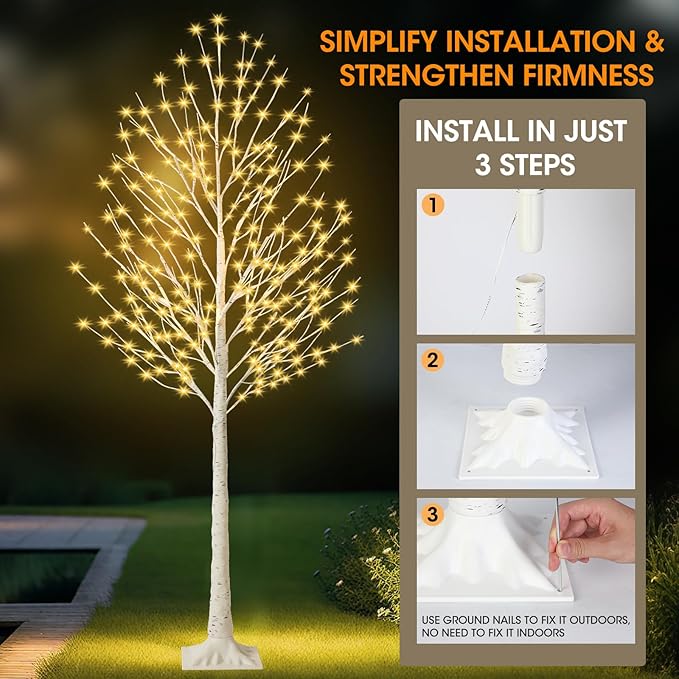 6FT Lighted Birch Tree with 144 LED Lights, Artificial Light Up Tree, Decorative Light Trees for Indoor Home Decor, Wedding Party, Christmas Holiday Floor Lamp