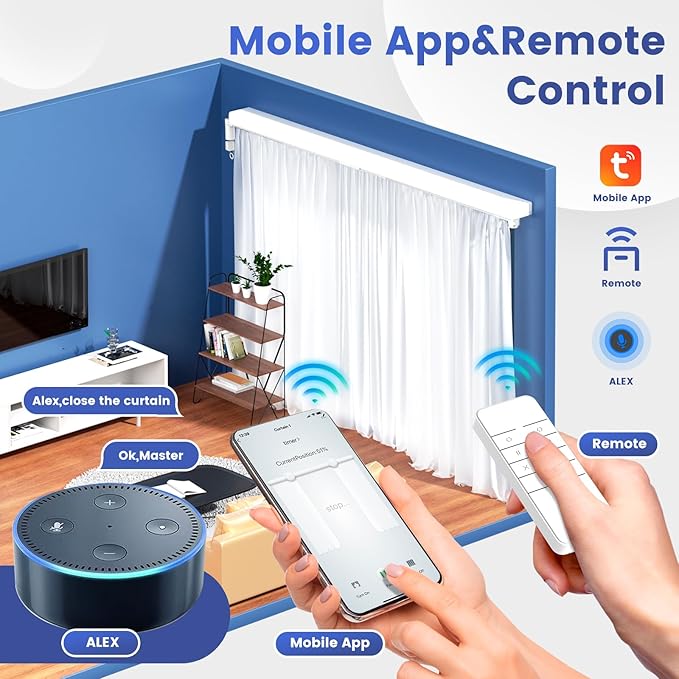 Smart Mini40 Heavy Duty Motorised Curtain System - 60kg Load Capacity, Remote Control, Voice-Activated (Alexa/Google Home) & Tuya App Compatible, Ultra-Quiet Smart Curtain Motor Kit (3.2M)