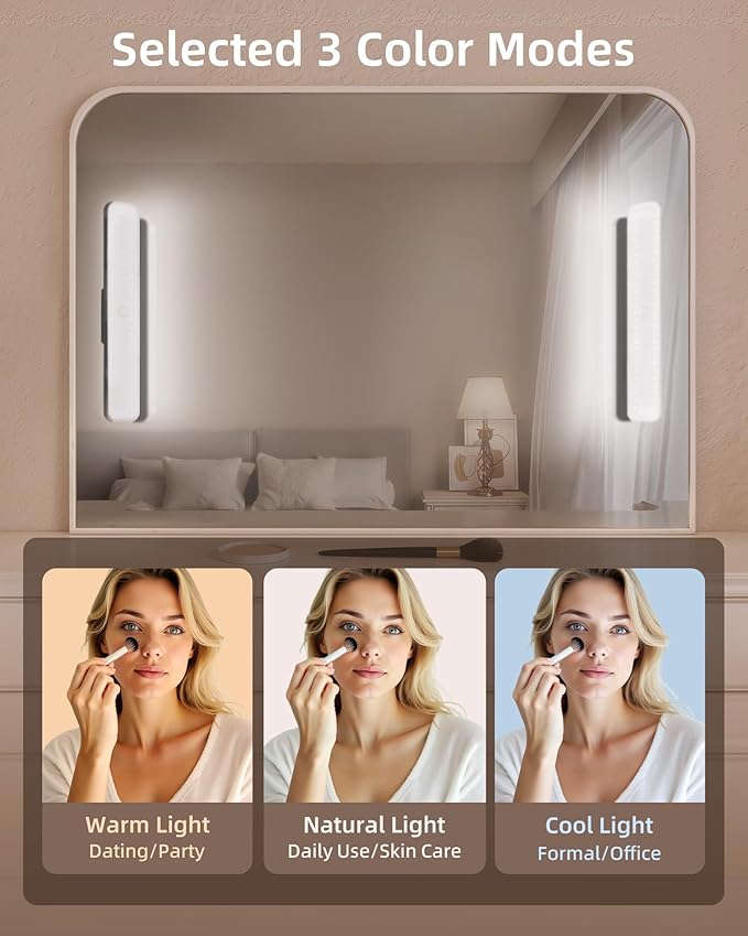EZVALO Wireless Makeup Light 2 Pack, Vanity Lights for Mirror,Bathroom Mirror Light, Rechargeable, 3 Color Temperatures, Stepless Dimming, Touch Control, Adjustable Angle, Black, Women's Gifts