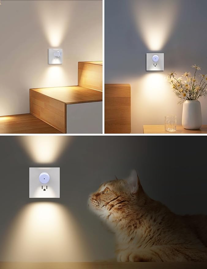 4-Pack Motion Sensor Night Light, Plug into Wall Dusk to Dawn LED Nightlight, Auto On/Off, 3000K Soft White 100 Lumens, Rotatable Plug-in Design for Hallway, Staircase, Bathroom, Corridor, Bedroom