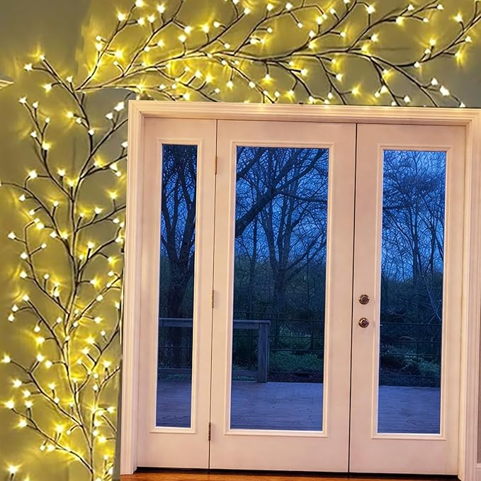 Enchanted Willow Vine Lights with Remote, 18 Branches 144 LEDs Lighted Willow Swag for Wall Decor, Indoor Artificial Plug in Fairy Lights for Bedroom, Living Room, Wedding, Party
