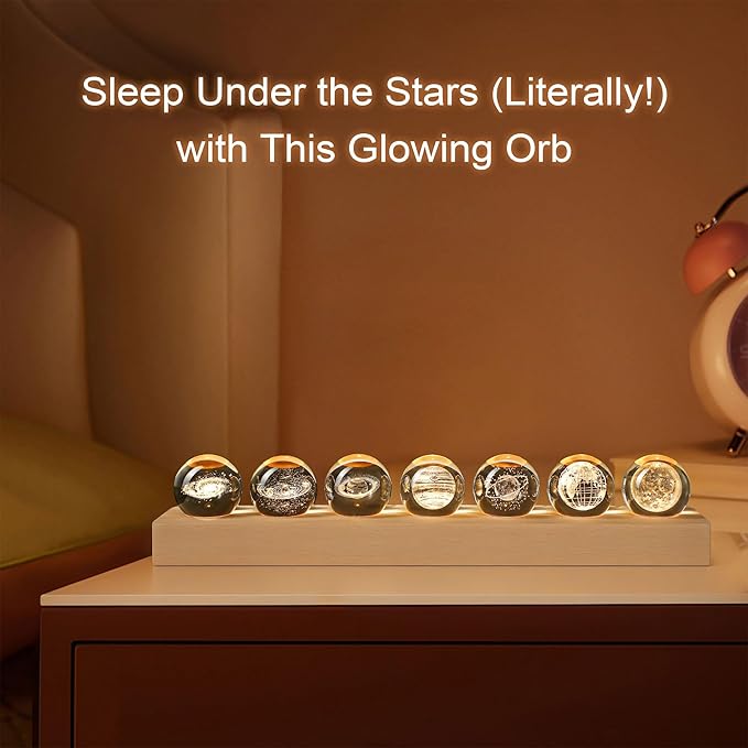 YU FENG 7 Planet Crystal Ball Night Light 40mm/1.57-inch with LED Wooden Base