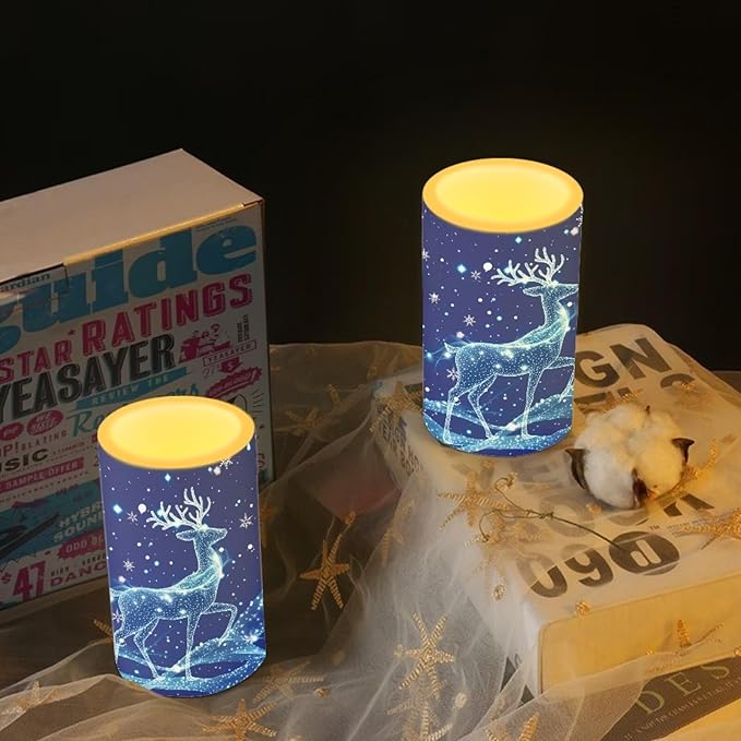 Christmas Bedroom Decor LED Candles with Remote Deer Patterns Flameless Pillar Candles Battery Operated with 18-Key Remote Timer for Home Indoor Room Decor Xmas Table Decorations