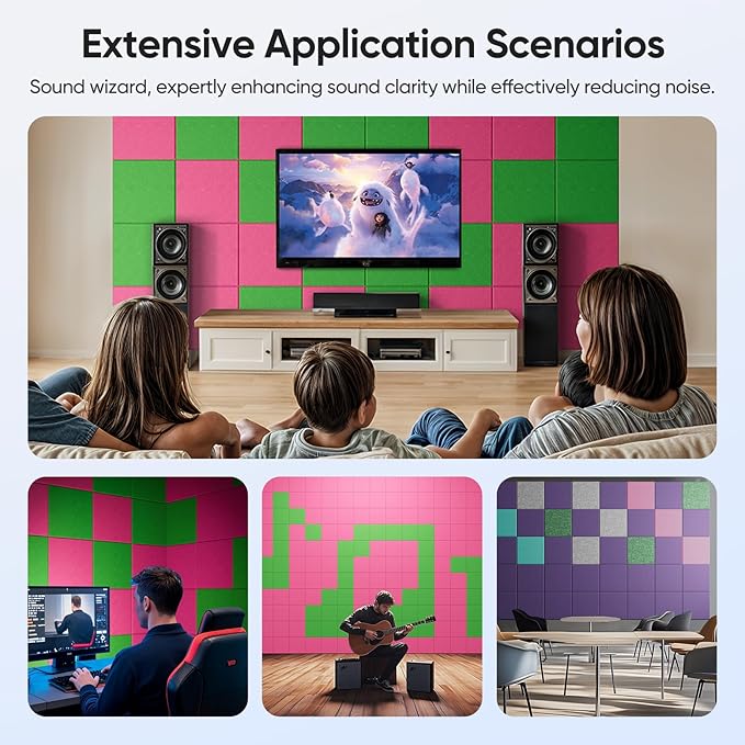 12 Pack 12" X 12" X 0.4" Acoustic Panels for Wall Sound Absorbing, Square Self-Adhesive Sound Panel, High Density Suitable for Multiple Scenarios(Peach Pink)