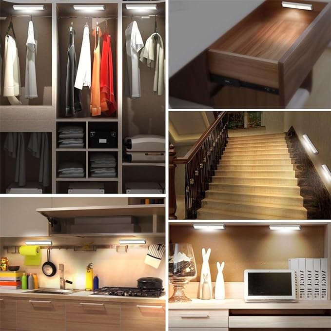 Stick-on Anywhere Portable Little Light Wireless LED Under Cabinet Lights 10-LED Motion Sensor Activated Night Light Build in Rechargeable Battery Magnetic Tap Lights for Closet, Cabinet
