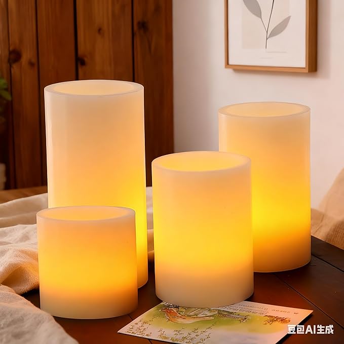 CANDLE CHOICE Battery Operated Flameless Candles with Timer Real Wax Realistic Flickering Electric LED Pillars Decorative Lights for Home Wedding Halloween Thanksgiving Christmas Decorations 4 Pack
