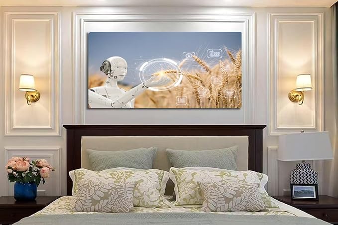 Wibinuki Wall Art Wall Decor Wall Paintings Smart virtual artificial intelligence (AI) robot is inspecting a for Living Room Bedroom Bathroom Home Decor Can Be Hung Directly 20"x 40"
