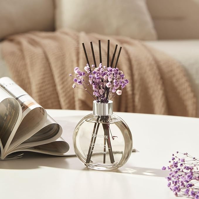Flower Reed Diffuser Set 5.07oz Lavender Thyme Scent Diffuser with Sticks Home Fragrance Reed Diffuser for Bathroom Shelf Decor