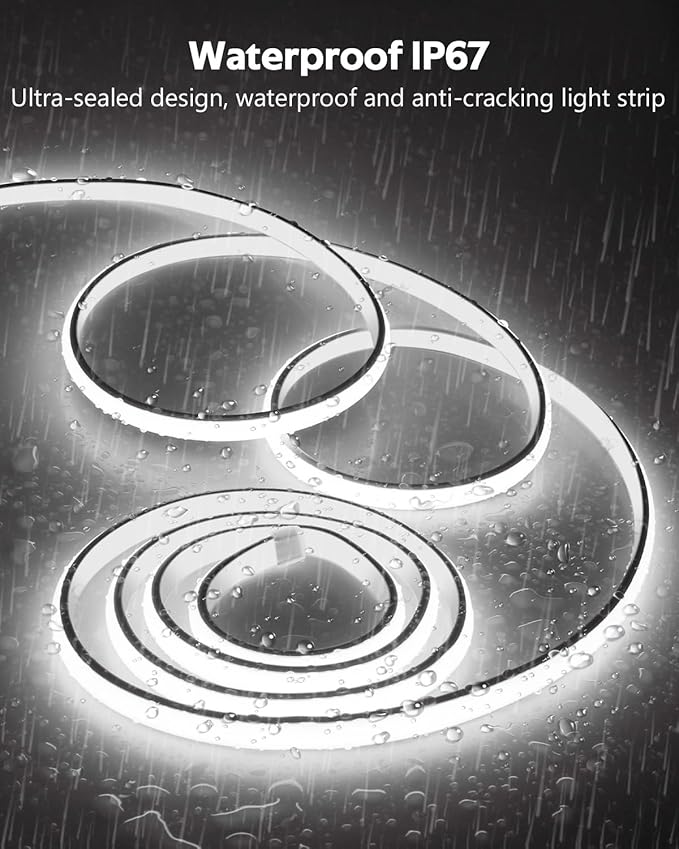 Daylight White LED Strip Lights 16.4FT 24V Waterproof COB LED Strip Kit with Remote Dimmable Flexible LED Tape Light 6000K Uniform Glow 320LEDs/M for Indoor Decor (Adapter are Included)