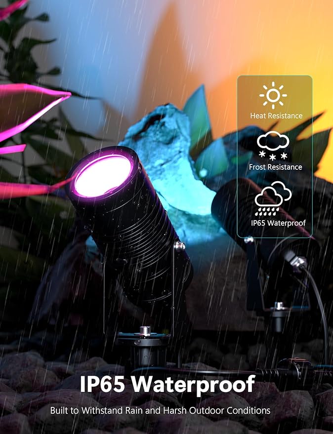 Smart Landscape Lights, APP Controlled RGBCW Color Changing Spot Lights, IP65 Waterproof 24V Low Voltage Outdoor Spotlights for Garden Yard Pathway Holiday Decor (No Adapter)