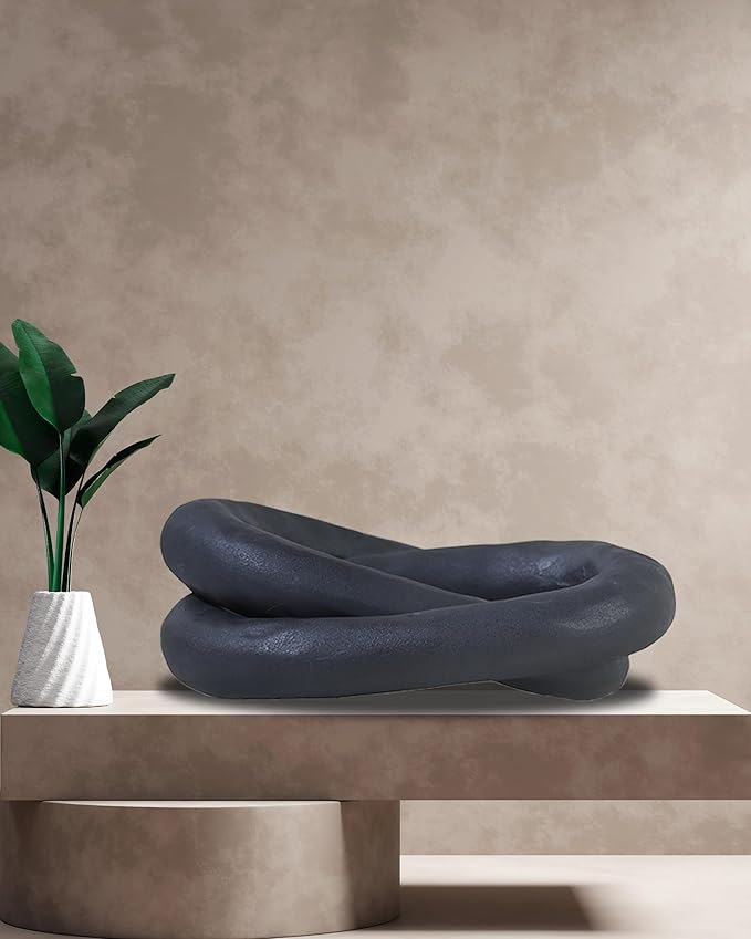 UPWOIGH Black Knot Inspired Modern Ceramic Decor,Large Minimalist Sculptures Coffee Table Decor, Big Boho Ceramic Link Chain Decorative,Statues Home Décor for Living Room,1Pack Gift