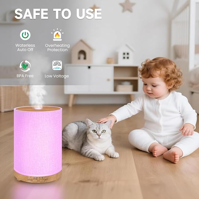 URPOWER 100ML Essential Oil Diffusers for Home with Linen Cover 7 Color Changing Lights, Timer & Auto-Off Scent Diffuser Oil Machine Humidifier Aromatherapy Air Diffusers for Bedroom, Office
