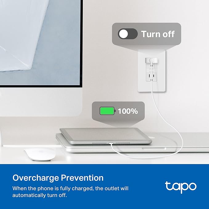 Tapo Smart Plug, Wi-Fi in-Wall Outlet, Matter Compatible, Energy Monitoring, 15A/1800W Max, Works with Alexa, Apple Home, Google Home, SmartThings, Voice/Remote Control, ETL Certified - Tapo P210M