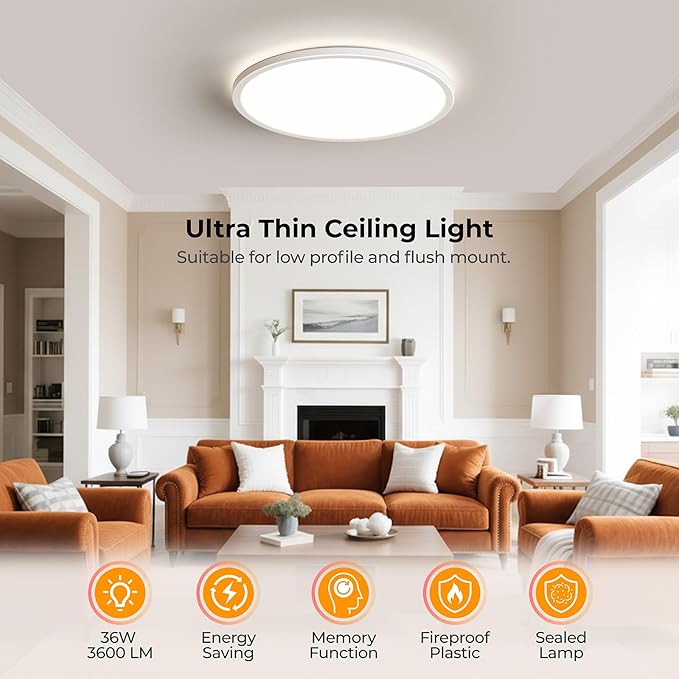 BLNAN Dimmable LED Flush Mount Ceiling Light Fixture with Remote Control, 3000K-6500K Low Profile Wired Lamp, Modern Ultra Thin Close to Ceiling Light for Bedroom Kitchen (White, 15.4Inch 2Pack)