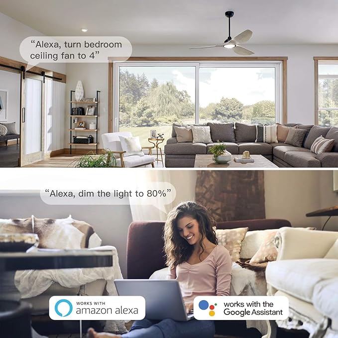 Smart WiFi Ceiling Fan Remote Control Kit with Light Dimming, Universal Compatible with All 1 Wire Controlling 3 Speeds Fans dimmable LED CFL Lights, Smart Life Tuya App or Alexa Google Voice Control