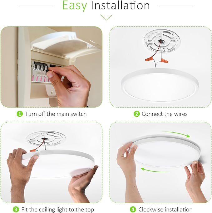 2 Pack LED Flush Mount Ceiling Light, 24W Ultra Thin Round White 3000k/4000k/6500k 3 Color Temperatures Adjusted 12 Inch Modern Ceiling Lights for Bedroom Bathroom Kitchen, Wired