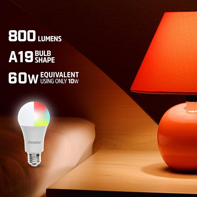 XTREME Energizer Connect Smart A19 LED White & Multi-Color RGB Light Bulb with Voice Control and Remote Access Through Your Smartphone | Compatible with Alexa and Google Assistant, 4 Pack