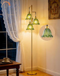 Glass Floor Lamps for Living Room, 3-Light Gold Dimmable Floor Lamp with Green Glass Shade& Bulbs Included, Mid Century Standing Tall Lamp for Bedroom/Sofa Beside/Corner Decor