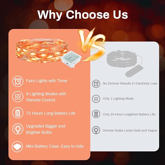 ZGWJ 6 Pack Fairy Lights Battery Operated with Remote, 7ft 20 LED Mini Fairy String Lights with Timer 8 Lighting Modes Waterproof for Halloween Christmas Tree DIY, Parties, Bedroom Decorations Orange