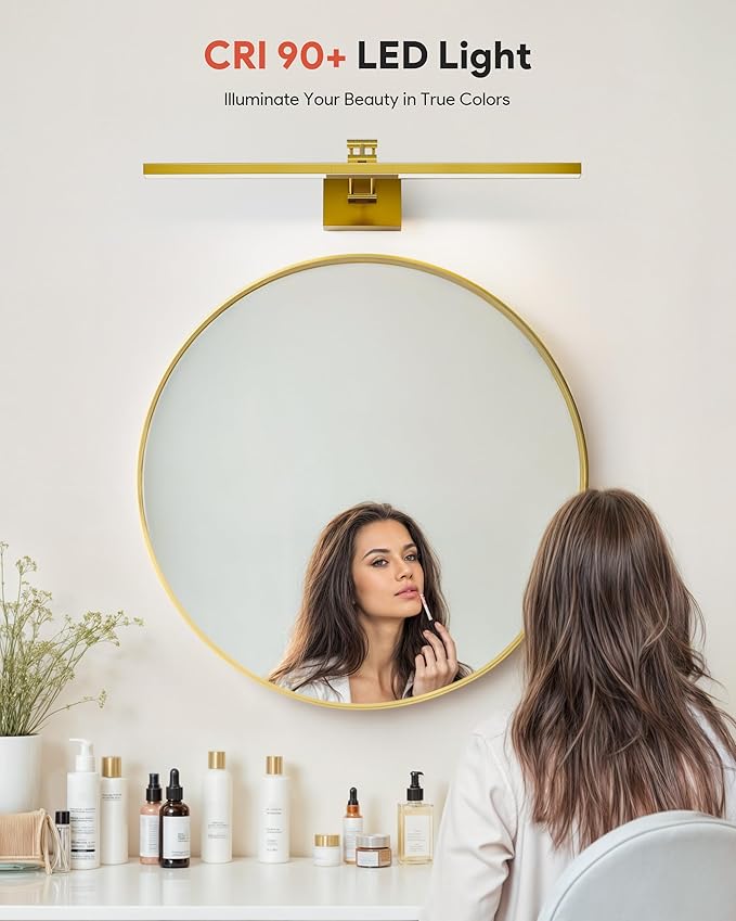 VONLUCE 30" LED Bathroom Vanity Light, 3CCT Modern LED Vanity Lights with 360° Rotatable Head Swing Arm, 11.4W Bathroom Light Fixture Over Mirror, LED Lights for Bathroom Bedroom, Brushed Gold
