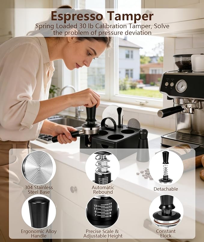 10 PCS Espresso Accessories Kit - 51mm Espresso Tools Set with WDT Tool, Espresso Tamper, Tamping Station, Coffee Distributor, Dosing Funnel, Puck Screen, Latte Art Pen,Stencils & Coffee Scale