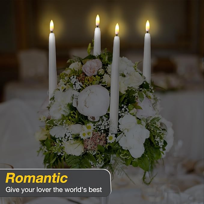 Reginary 50 Pack Flameless Taper Candles with 4 Remote, Battery Operated Flickering Taper Candles 3D Wick Fire LED Faux Wax Warm Lights for Wedding Thanksgiving Christmas Holiday(9.65 Inch)