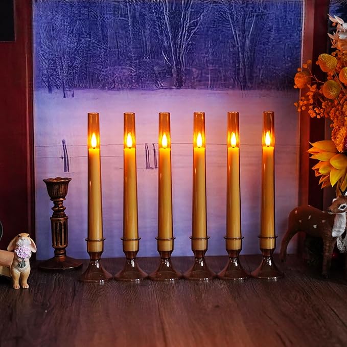 Flameless Taper Candles with Remote and Timer - 6 Pack LED Candles, Battery Operated, for Home, Wedding, Party (Gold)